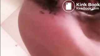 Big belly woman shitting closeup