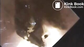 Woman shit and piss on a mirror table
