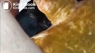 Scat BBW whore gets full mouth of shit