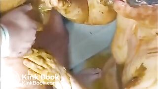 Scat BBW whore gets full mouth of shit