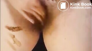Girl masturbating her hairy cunt with shit