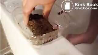 Girl masturbating her hairy cunt with shit