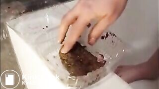 Girl masturbating her hairy cunt with shit