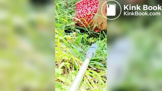 Dirty girl gets carried away outdoors
