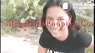 Cute brunette Latina girl poops hard log