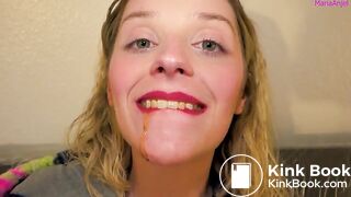 Hot teen with shit in her mouth