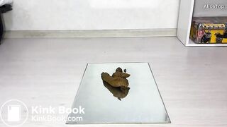 Shiting and grooling on a mirror