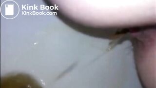 Hairy woman shitting closeup on a dirty toilet