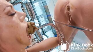 Shitting into her stretched open mouth