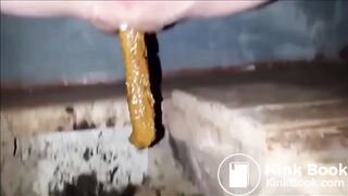 Constipated girl non stop shitting in a dirty toilet