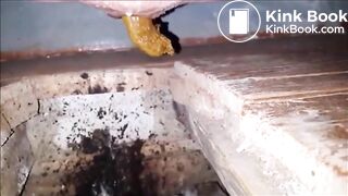 Constipated girl non stop shitting in a dirty toilet