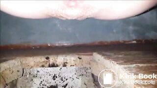 Constipated girl non stop shitting in a dirty toilet