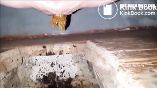Constipated girl non stop shitting in a dirty toilet