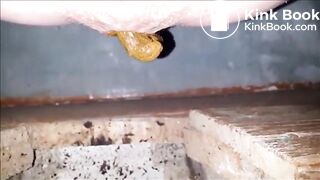 Constipated girl non stop shitting in a dirty toilet