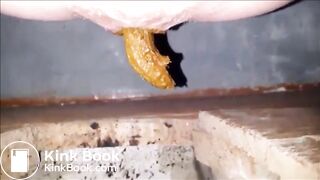 Constipated girl non stop shitting in a dirty toilet
