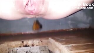 Constipated girl non stop shitting in a dirty toilet