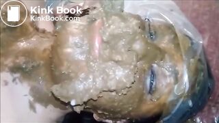 Horny amateur guy shitting in BBWs mouth and smears shit on her face