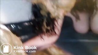 Horny amateur guy shitting in BBWs mouth and smears shit on her face