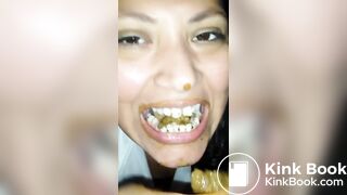 Female enjoys eating a mouthful of shit