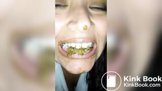 Female enjoys eating a mouthful of shit