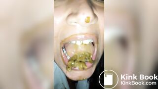 Female enjoys eating a mouthful of shit