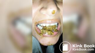 Female enjoys eating a mouthful of shit