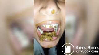 Female enjoys eating a mouthful of shit