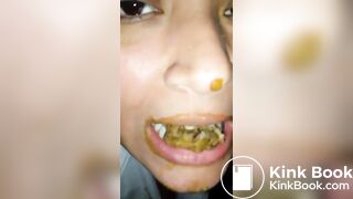 Female enjoys eating a mouthful of shit