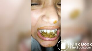 Female enjoys eating a mouthful of shit