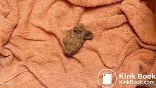 Redhead craps then plays with her dirty poopchute