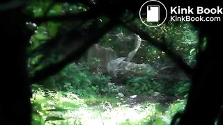 Girl poops in the forest