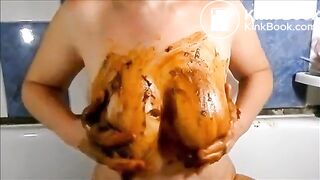 Breasted milf playing with shit