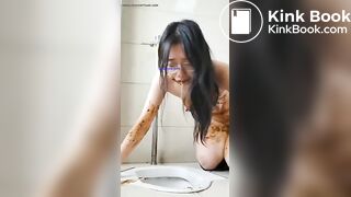 Sexy Chinese scat girl licking shit from the public toilet
