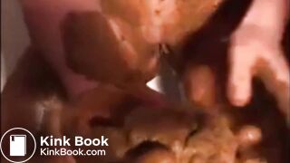 Woman shitting and smearing shit on her body