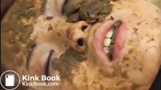 Asian whore eats shit with help from friends