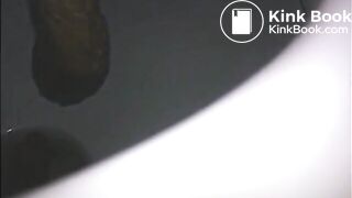 Woman shitting a long turd very slowly in the toilet