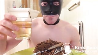teen boy with big  cock eats plate of his own shit