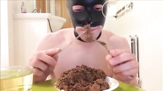 teen boy with big  cock eats plate of his own shit