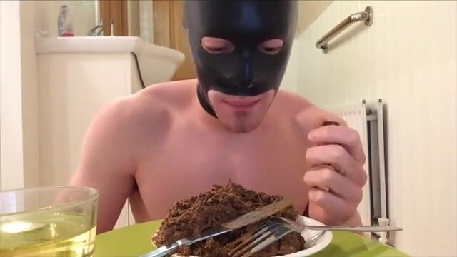 teen boy with big  cock eats plate of his own shit