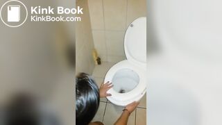 submissive scat whore cleaning toilet with tongue