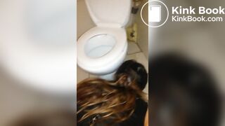 submissive scat whore cleaning toilet with tongue