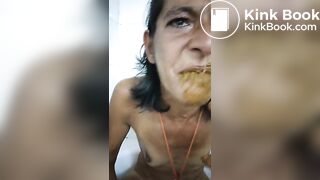 Whore eating shit and drinking piss for money