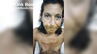 Whore eating shit and drinking piss for money