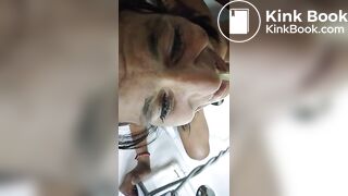 Whore eating shit and drinking piss for money