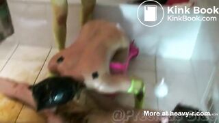 Sub Babe Sucks Shitty Cock in Weird Scat Threesome