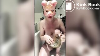 Pig masked swallow her own shit