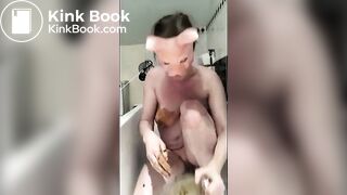 Pig masked swallow her own shit