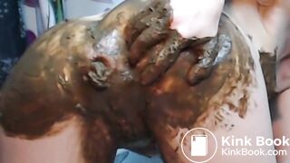 filthy blonde with shit all over her body