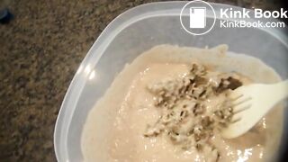 Cooking a shit pudding from her own poop