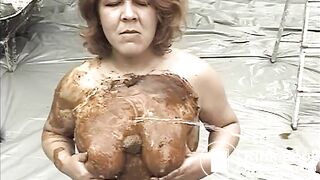 He Pisses on Her Scat Smeared Tits